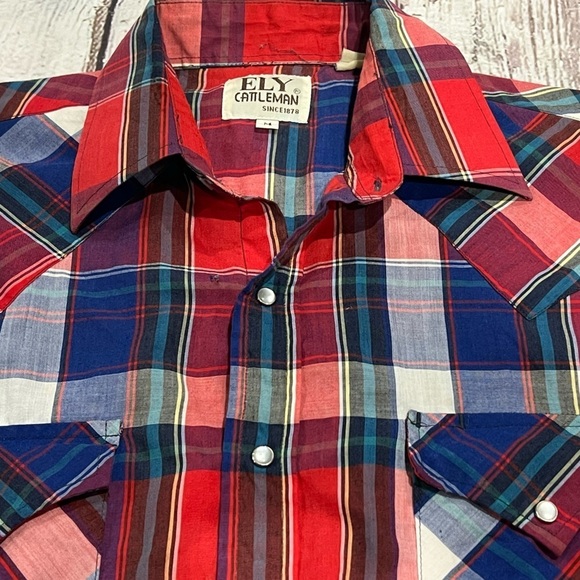 Vintage Ely Cattleman Plaid Shortsleeve Western Button Up Rockabilly Shirt - Picture 2 of 6